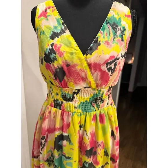 Anthropologie Chaundry KC Abstract Floral Maxi Dress NWT | Smocked Waist - Picture 4 of 7
